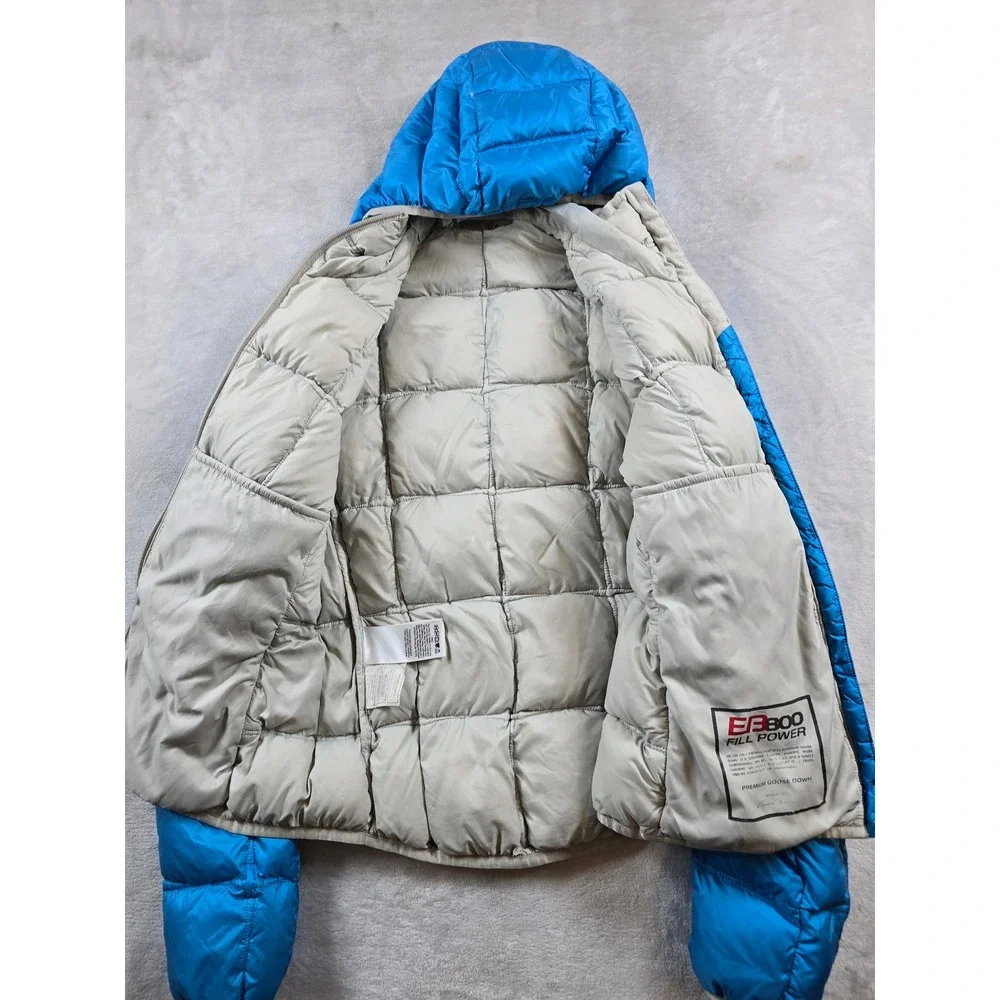 Eddie Bauer First Ascent Puffer Jacket Womens Small Blue Hood Goose Down EB800
